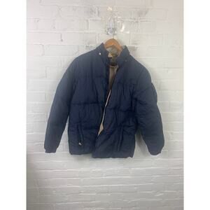 Lands' End Boy's Full Zip Puffer Jacket Long Sleeve Navy Blue Size L 14-16